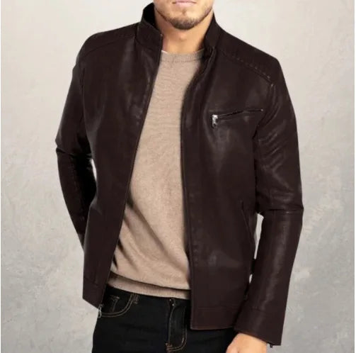 Men's PU Leather Stand-Up Collar Motorcycle Style Jacket