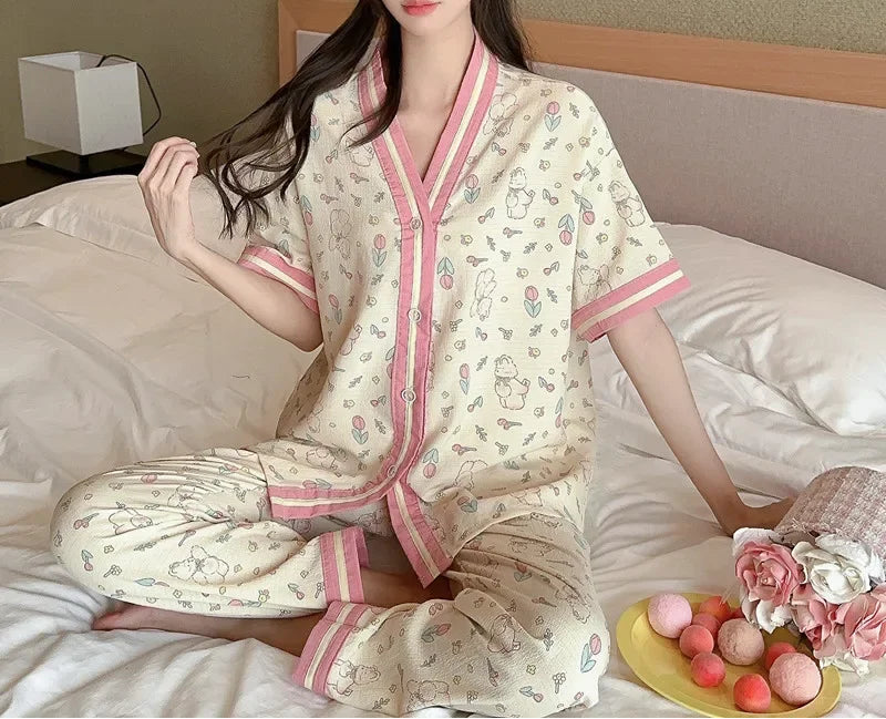 Women 2PCS Casual Classic Sweet Purple Floral Pajamas
