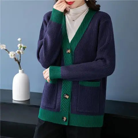 Women's Loose Button V-neck Thread Sweater Cardigan