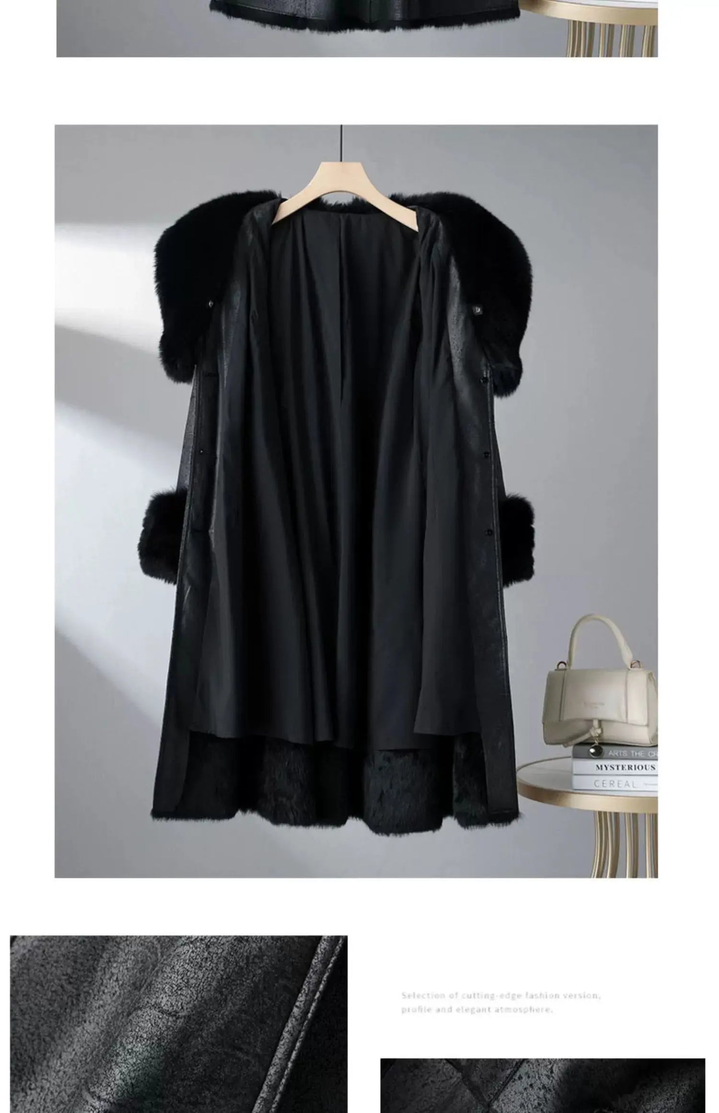 Women's Mid Length Rabbit Fur Fox Fur Collar Slim Fit Coat