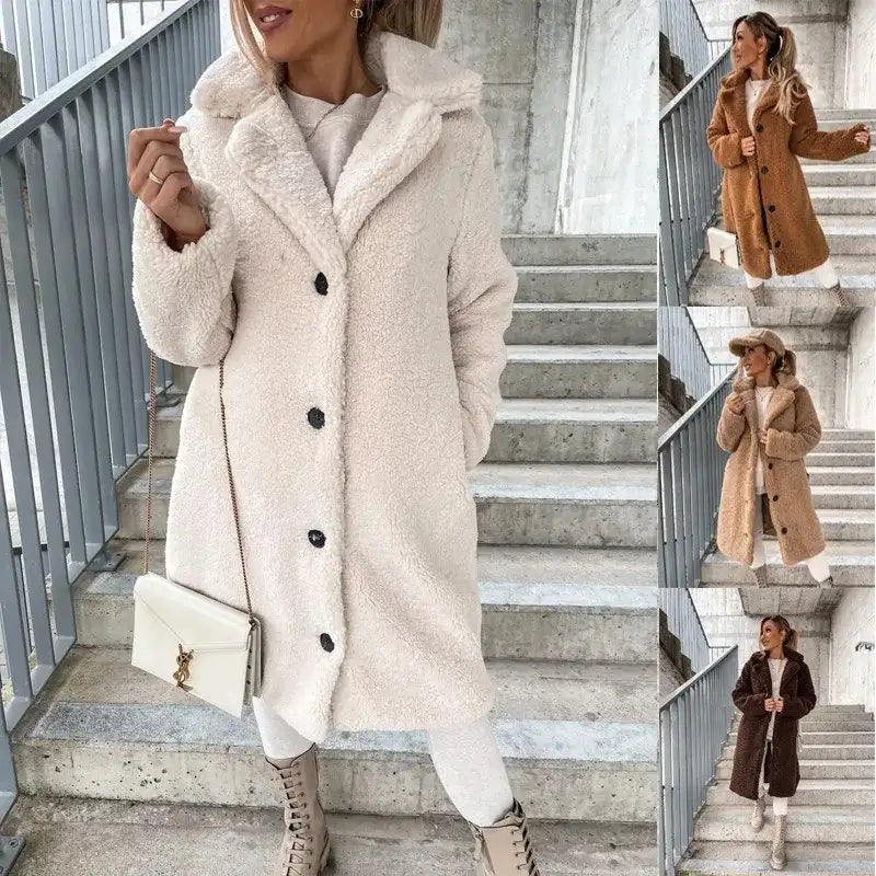 Women's Long Sleeved Collared Fleece Coat