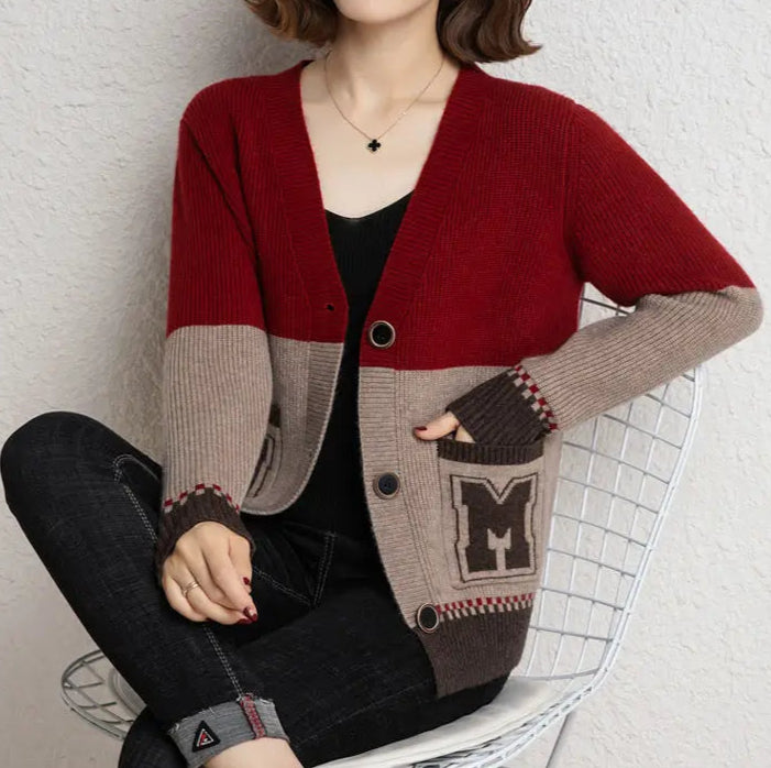 Women's Long Sleeve Pockets Button Knitted  Sweater Cardigan