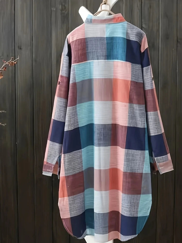 Women's Loose Stripe Plaid Lightweight Long Sleeve Shirt