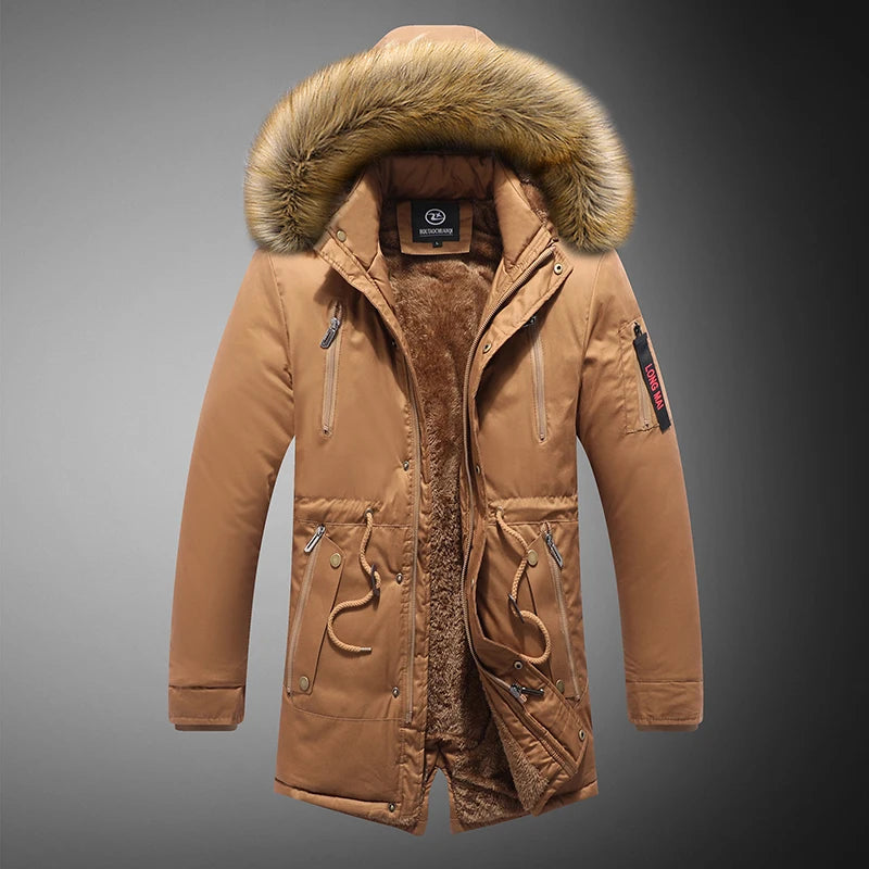 Men's Warm Wool Liner Windbreaker Fur Collar Hooded Jacket