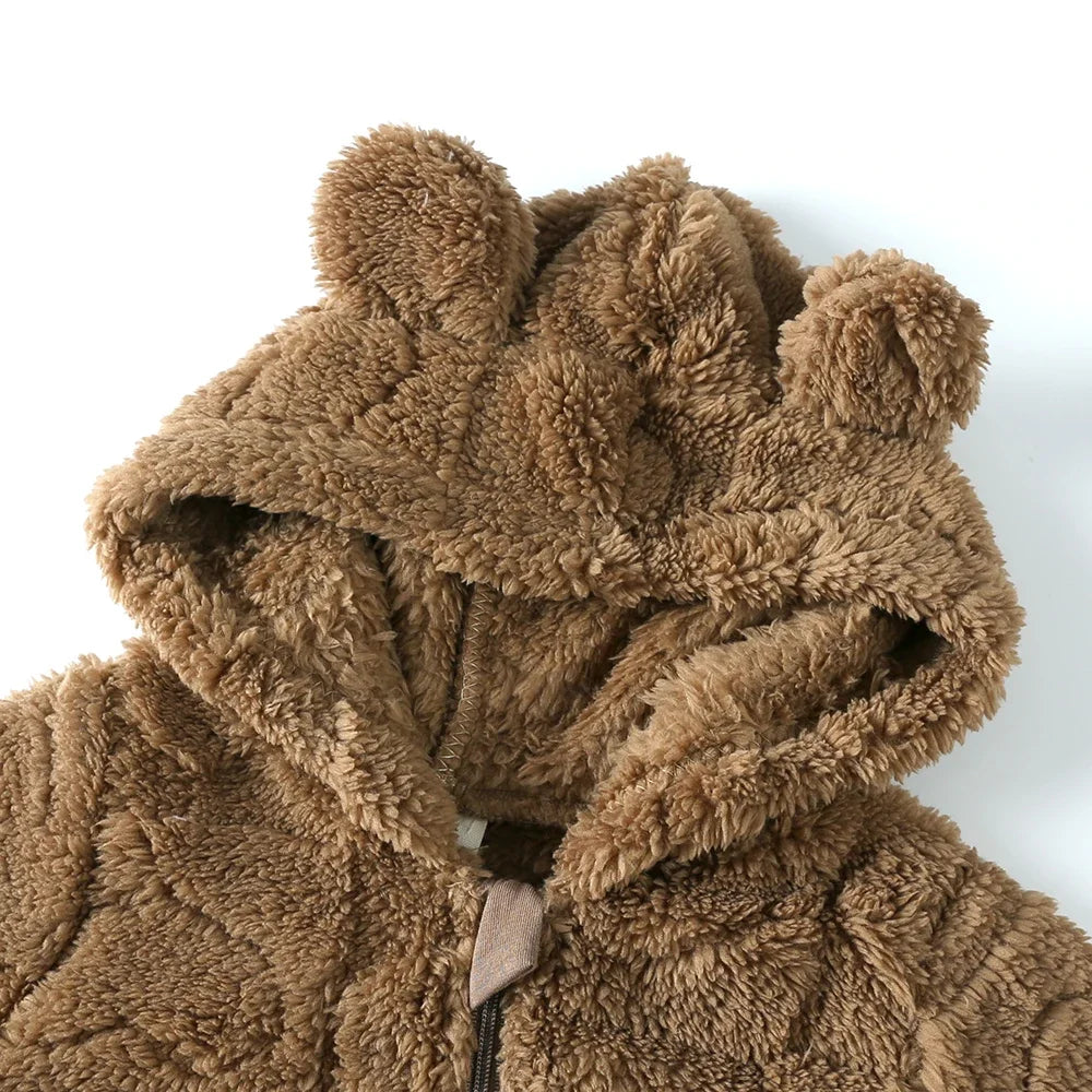 Newborn Baby Thicken Flannel Warm Hooded Jumpsuit Romper
