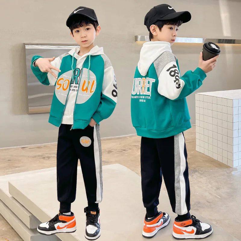 Boys 2Pcs Letter Printed Zip Jacket Pants Set