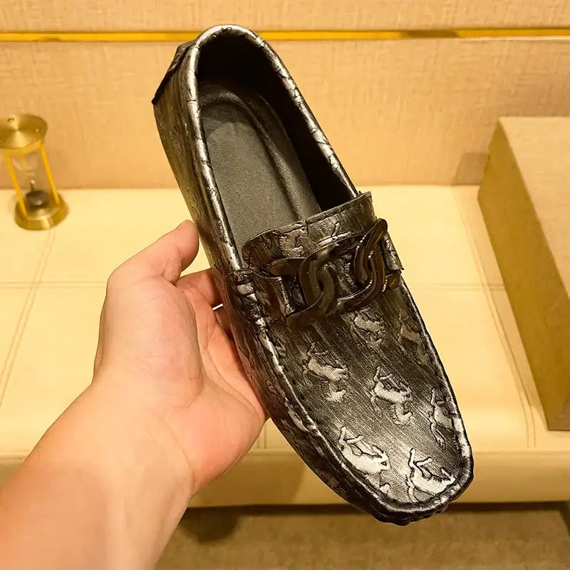 Men's Crocodile Print Leather Slip On Breathable Moccasins Shoes
