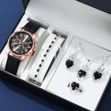 PU Leather Strap Zinc Alloy Case Quartz Watch Jewelry Set