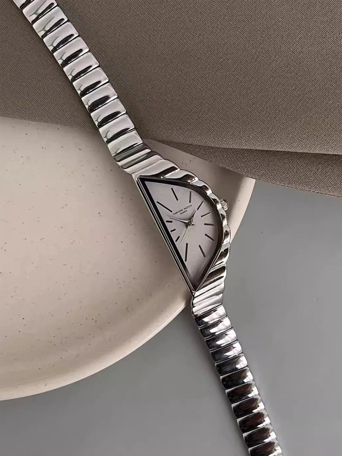 Women's Creative Half-Moon Dial Stainless Steel Quartz Authentic Watch