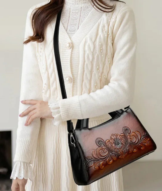 Women Vintage Embossed  Luxury Designer Saddle Shoulder Handbag