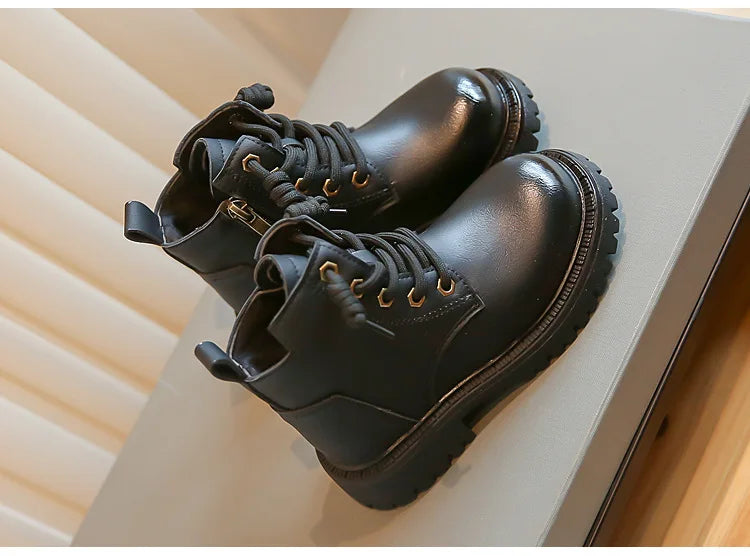 Unisex Kids Ankle Leather Shoes Boots