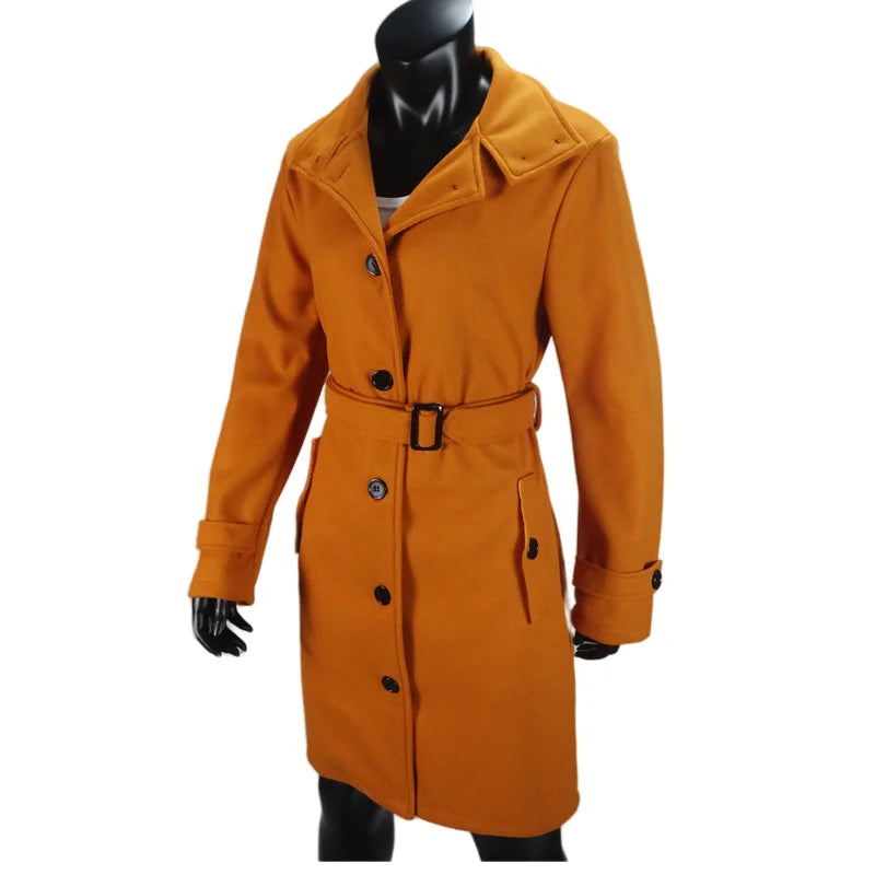Women's Single Breasted Turn down Collar Long Coat