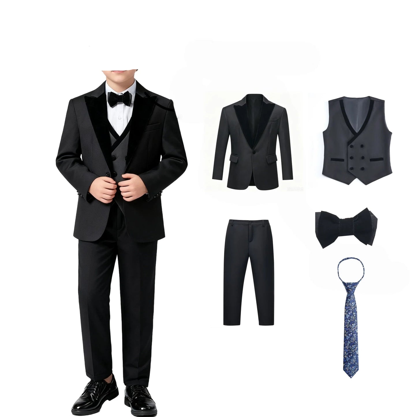 Boys 5Pcs Blazer Vest Pants Bow Tie Necktie Set
