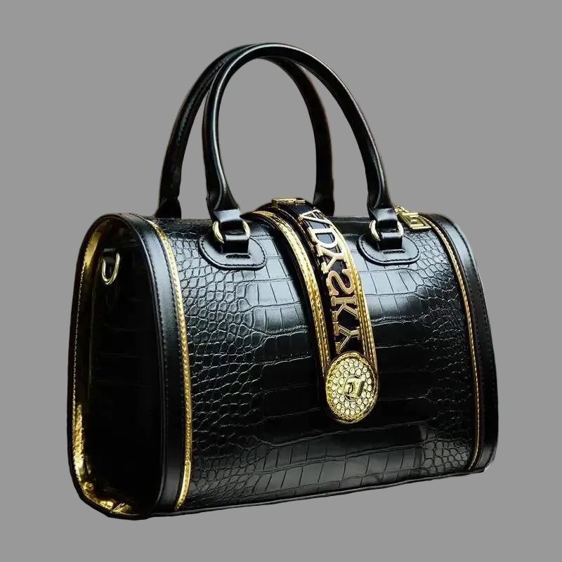 Women's Crocodile Embossed Letter Decoration Shoulder Handbag