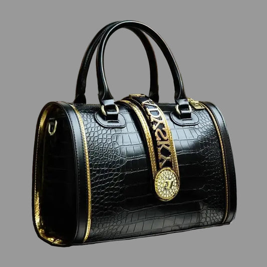 Women's Crocodile Embossed Letter Decoration Shoulder Handbag