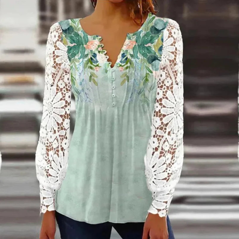 Women's V-neck Stylish Casual Loose Long Sleeve Shirt