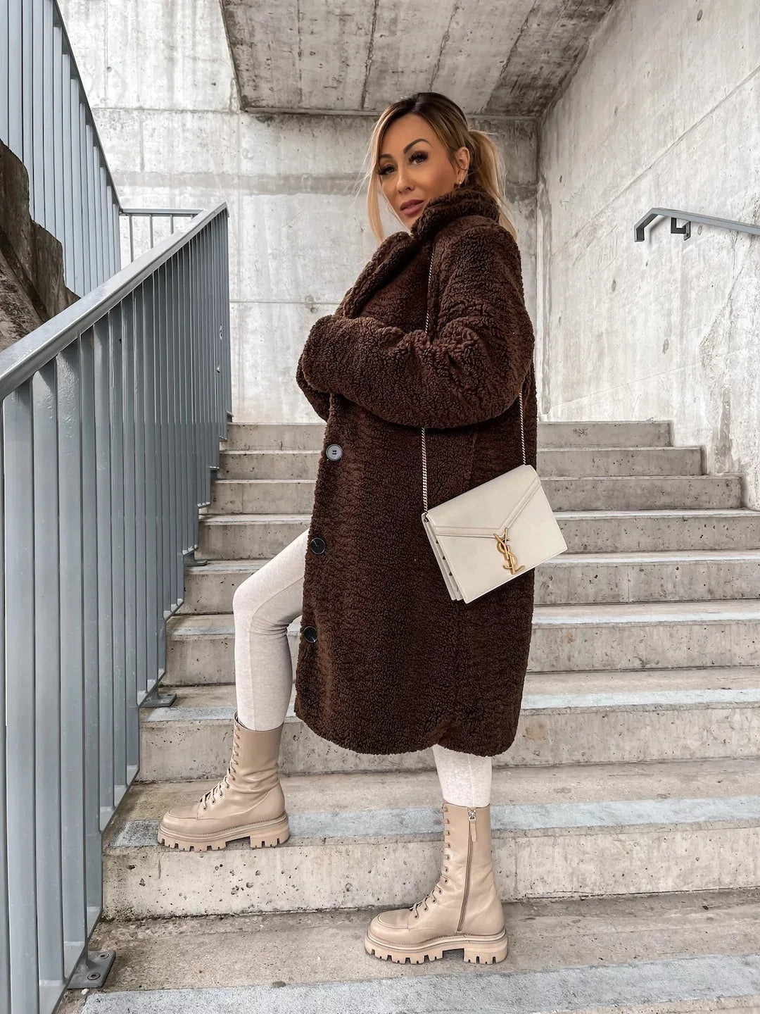 Women's Long Sleeved Collared Fleece Coat