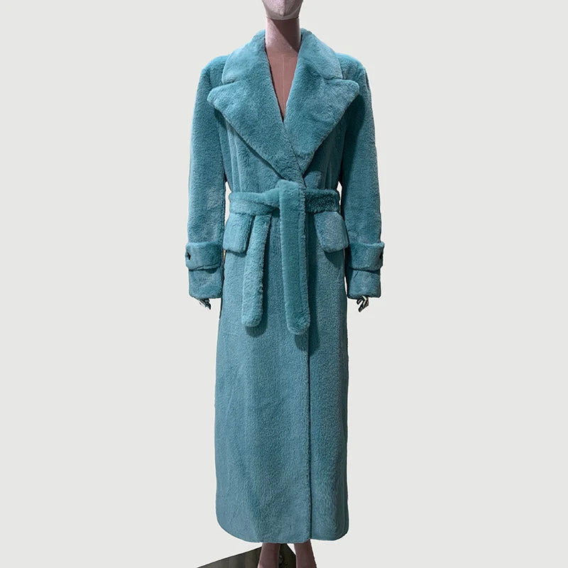 Women's Fluffy Thick Soft Maxi Faux Fur Double Breasted Coat