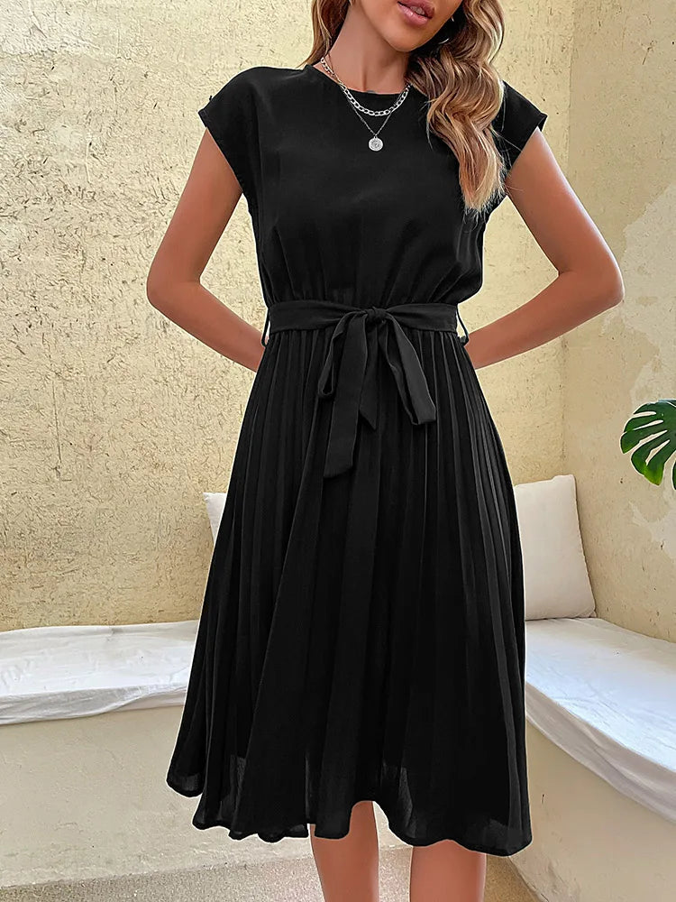 Women's Short Sleeve Pleated Beach Sundress