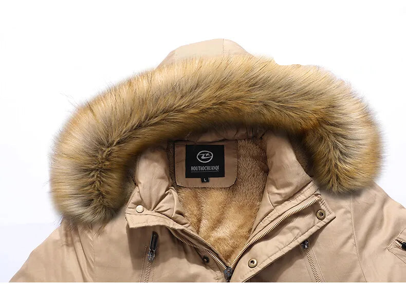 Men's Warm Wool Liner Windbreaker Fur Collar Hooded Jacket