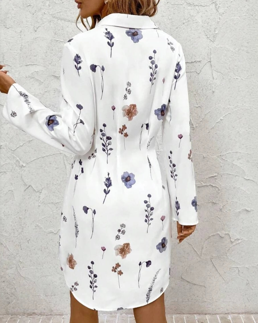 Women's Long Sleeve Midi Slim Waist Beach Dress