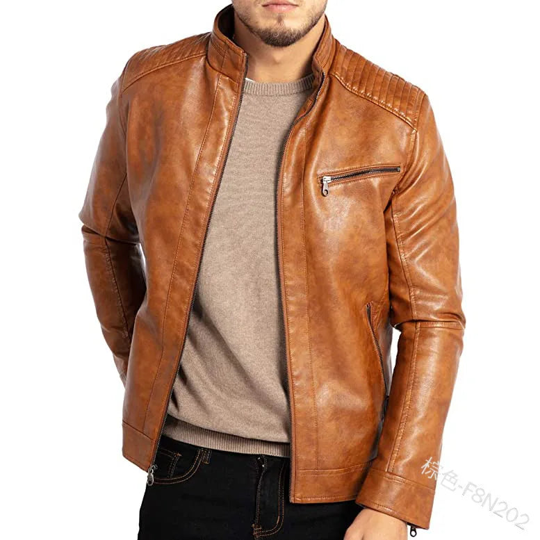 Men's PU Leather Stand-Up Collar Motorcycle Style Jacket