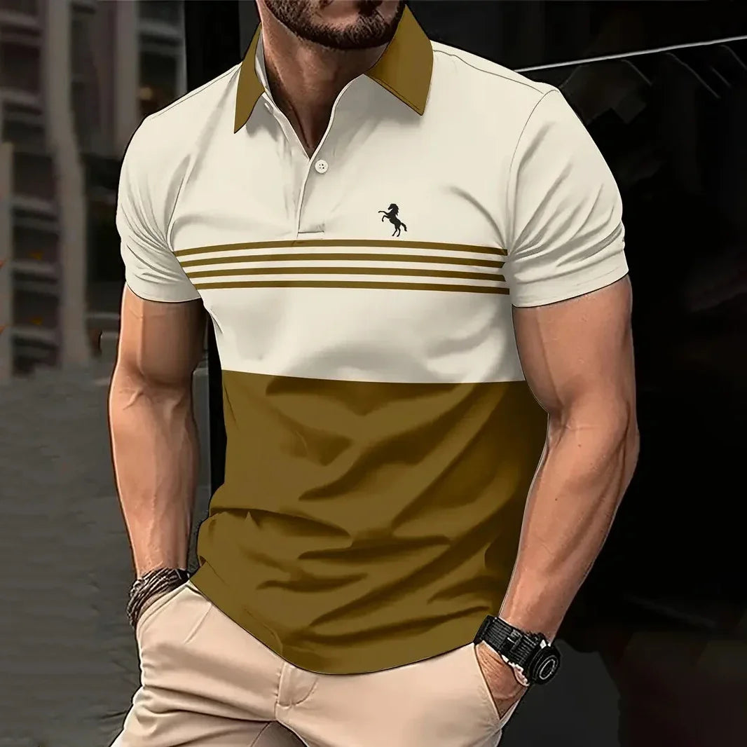 Men's Casual Short Sleeved Top Striped Pattern Polo T Shirt