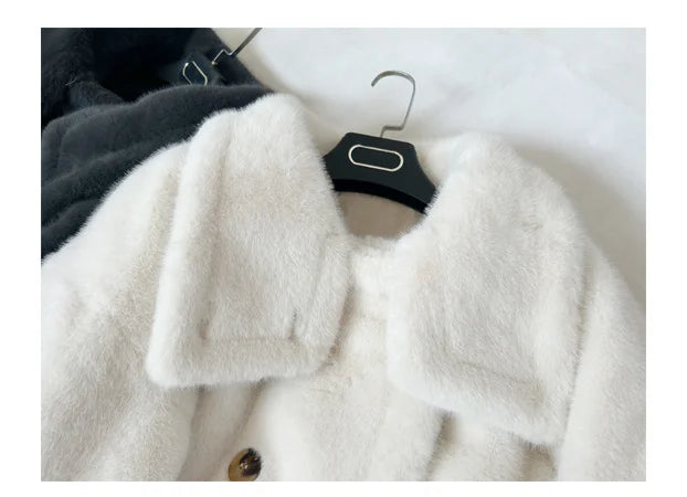 Women's Long Loose Double-Breasted Mink Fur Plush Coat