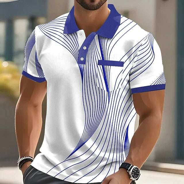 Men's Stripe Lapel Polo Shirt