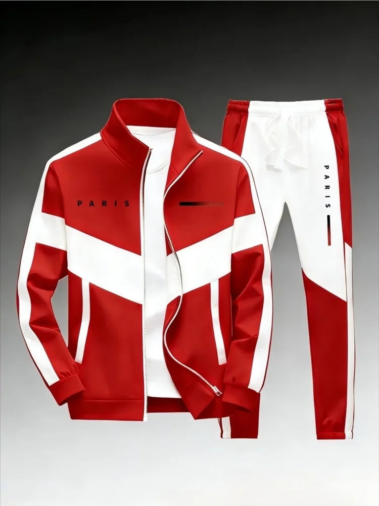 Men's 2 Piece Tracksuit Full Zip Stand Collar Jacket Jogger Set