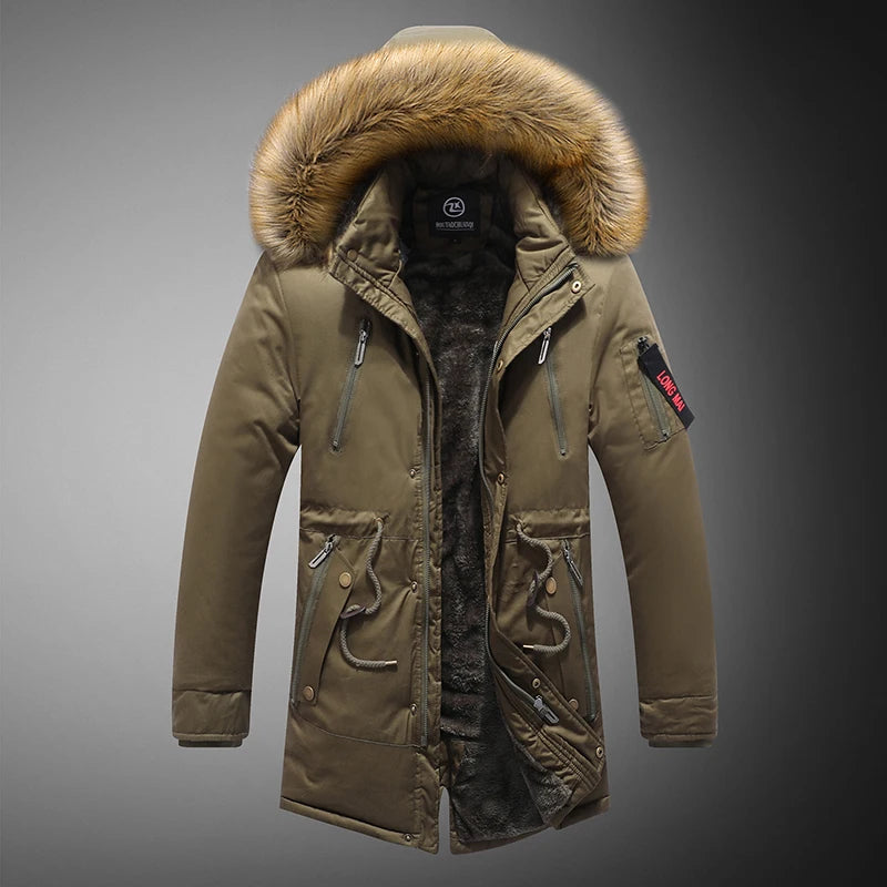 Men's Warm Wool Liner Windbreaker Fur Collar Hooded Jacket