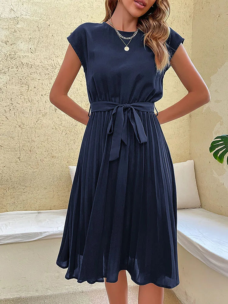 Women's Short Sleeve Pleated Beach Sundress