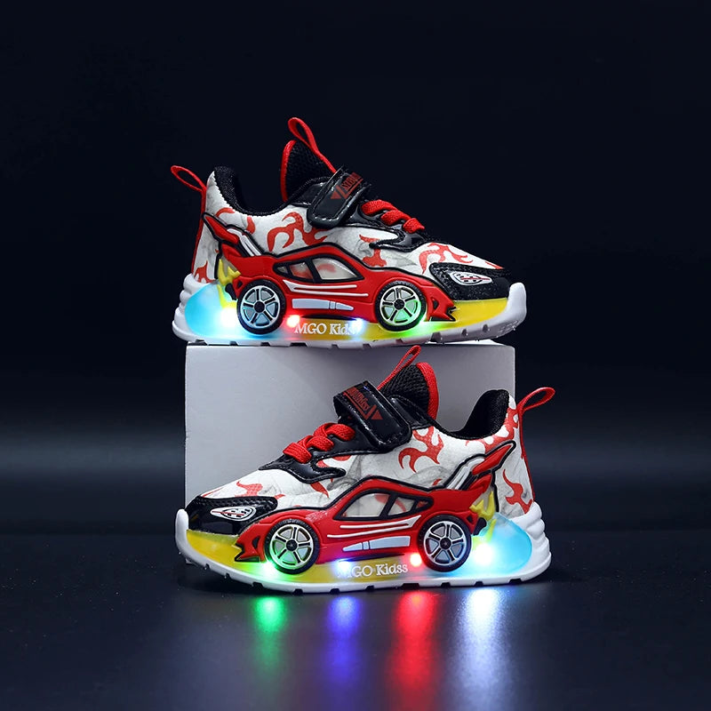 Children's Car Themed Led Light Up Lightweight Sneakers