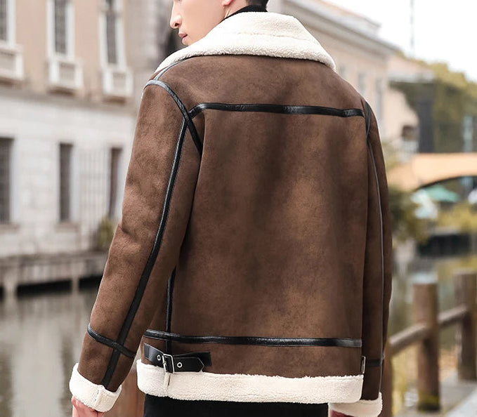 Men's Fur Collar Lamb Wool Comfort Leather Jacket