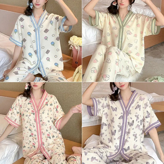Women 2PCS Casual Classic Sweet Purple Floral Pajamas