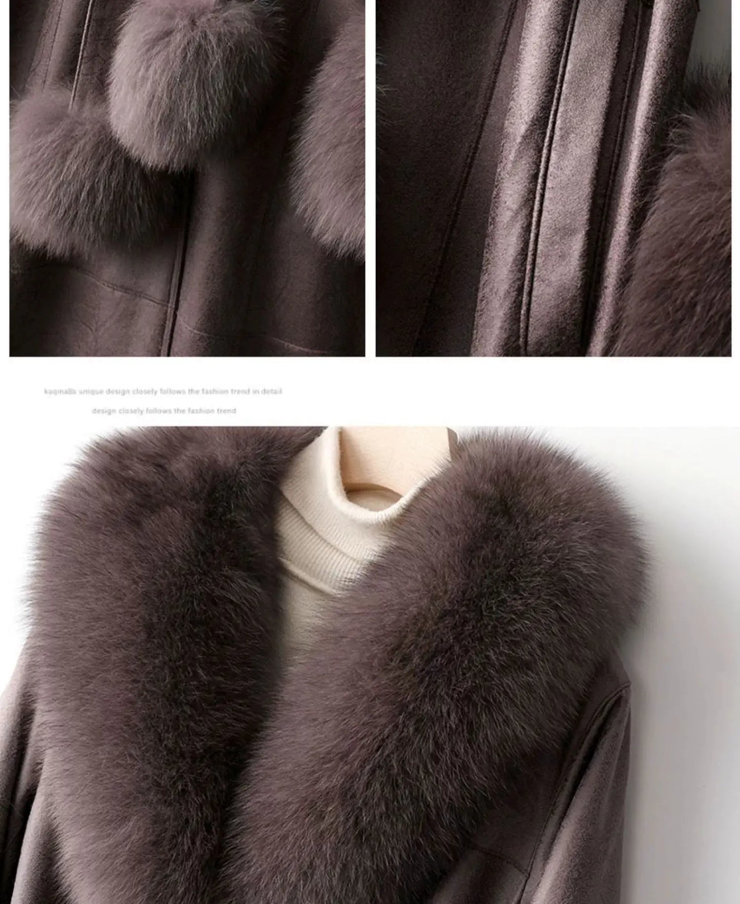 Women's Mid Length Rabbit Fur Fox Fur Collar Slim Fit Coat