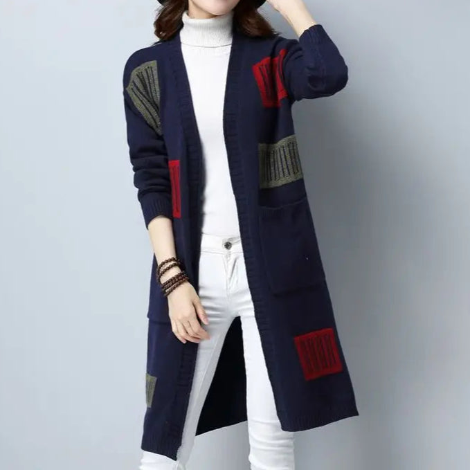 Women's Vintage Knitted  V Neck Long Sleeve Slim Sweater Cardigan