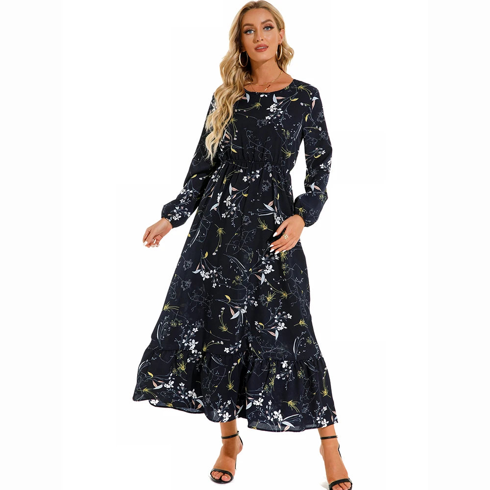 Women's Bohemian High Waist Beach Chiffon Long Dress