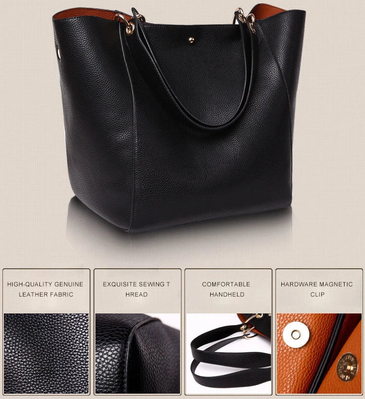 Women Large PU Leather Waterproof Hand Shoulder Bag