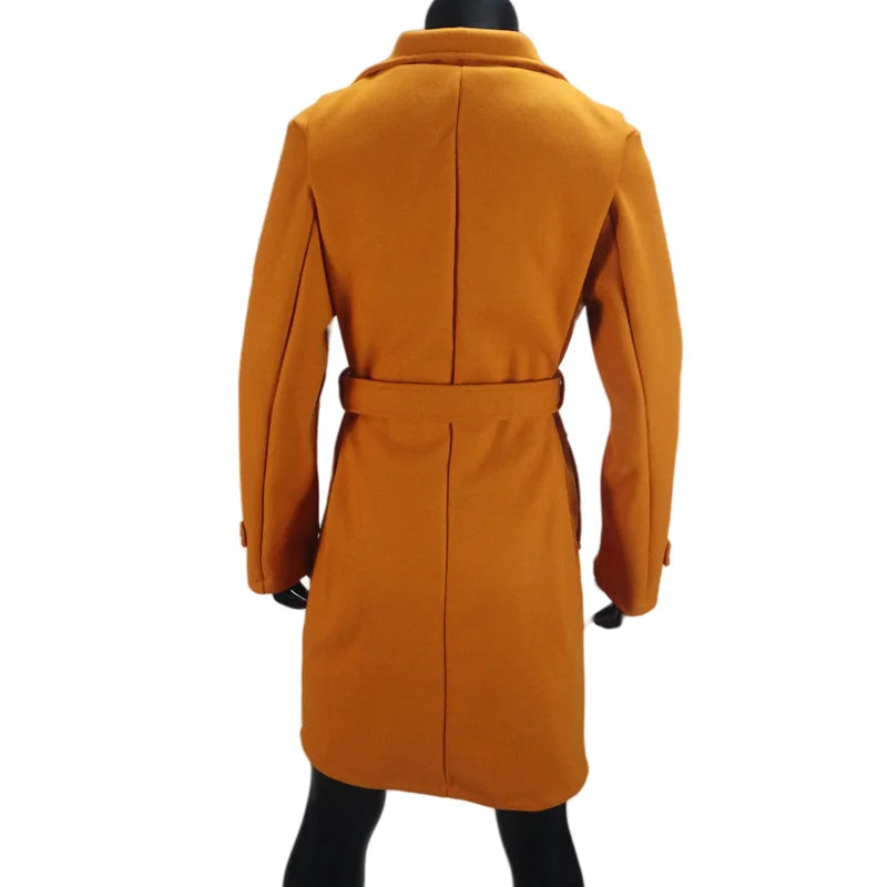 Women's Single Breasted Turn down Collar Long Coat