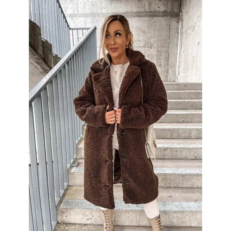 Women's Long Sleeved Collared Fleece Coat