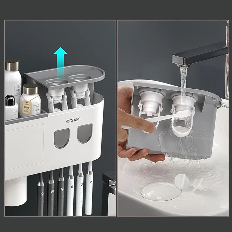 Toothbrush Holder Magnetic Adsorption Inverted Toothpaste Dispenser