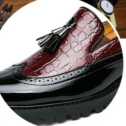 Men's Slip On Bean Crocodile Print Leather Shoes