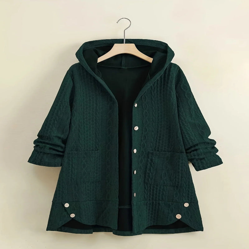 Women's Curvy Cable Knit Hooded Long Cardigan