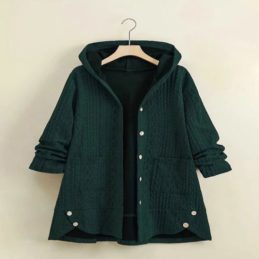 Women's Curvy Cable Knit Hooded Long Cardigan
