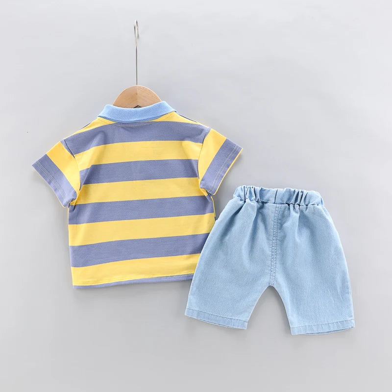 kids' 2Pcs High Quality Polo Shirt Denim Short Set