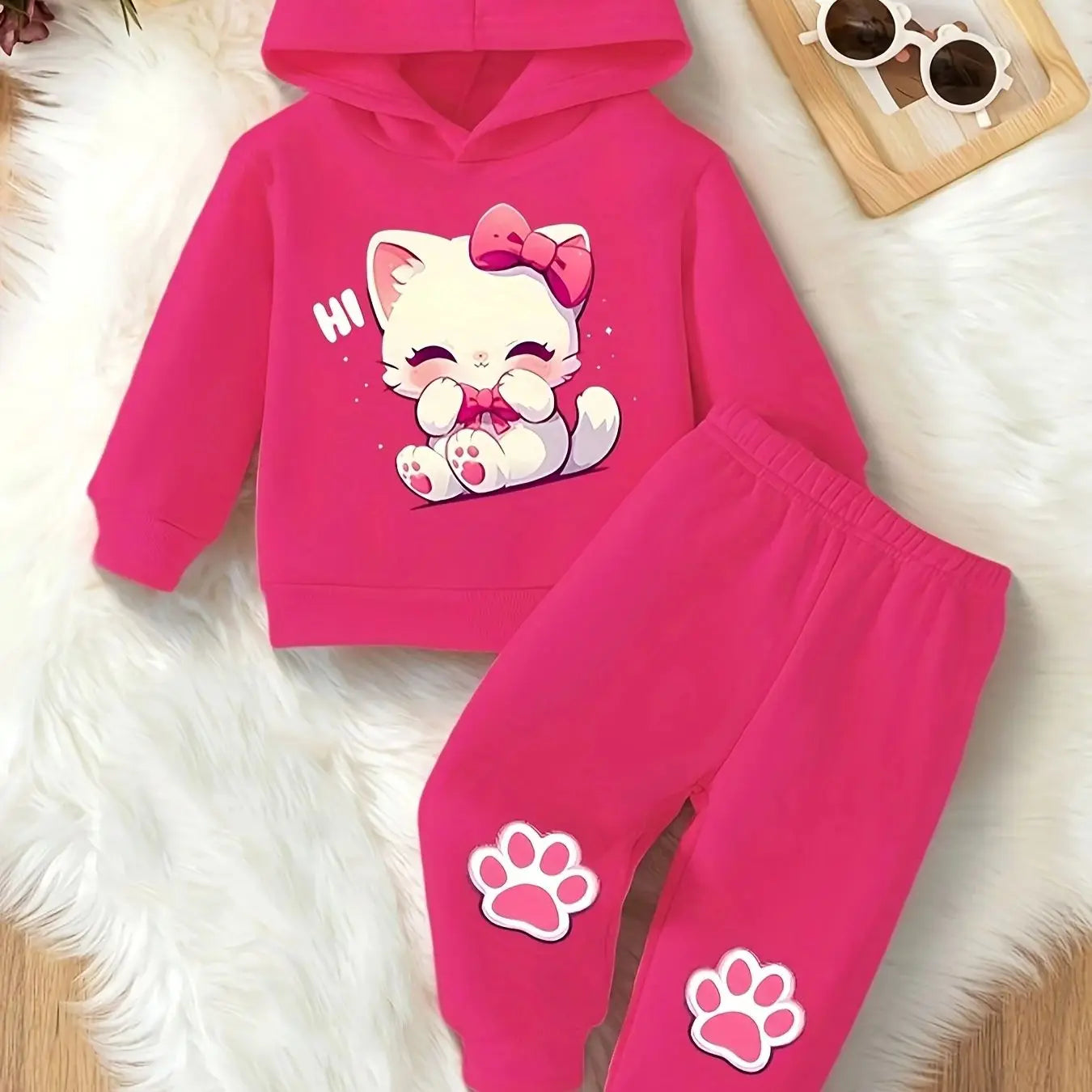 Kids' 2Pcs Cute Fleece Romper Sports Pants Set