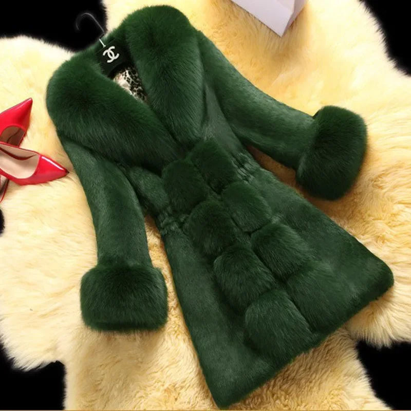 Women's Mid Length Large Size Fur Collar Coat