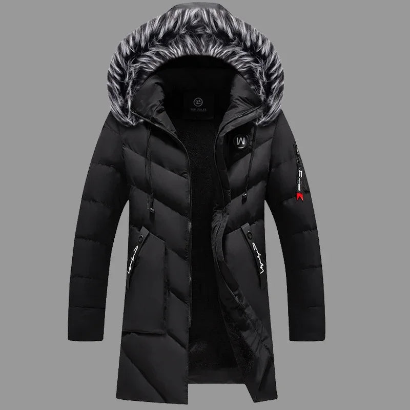 Men's Cotton Fleece Fur Hooded Windbreaker Jacket