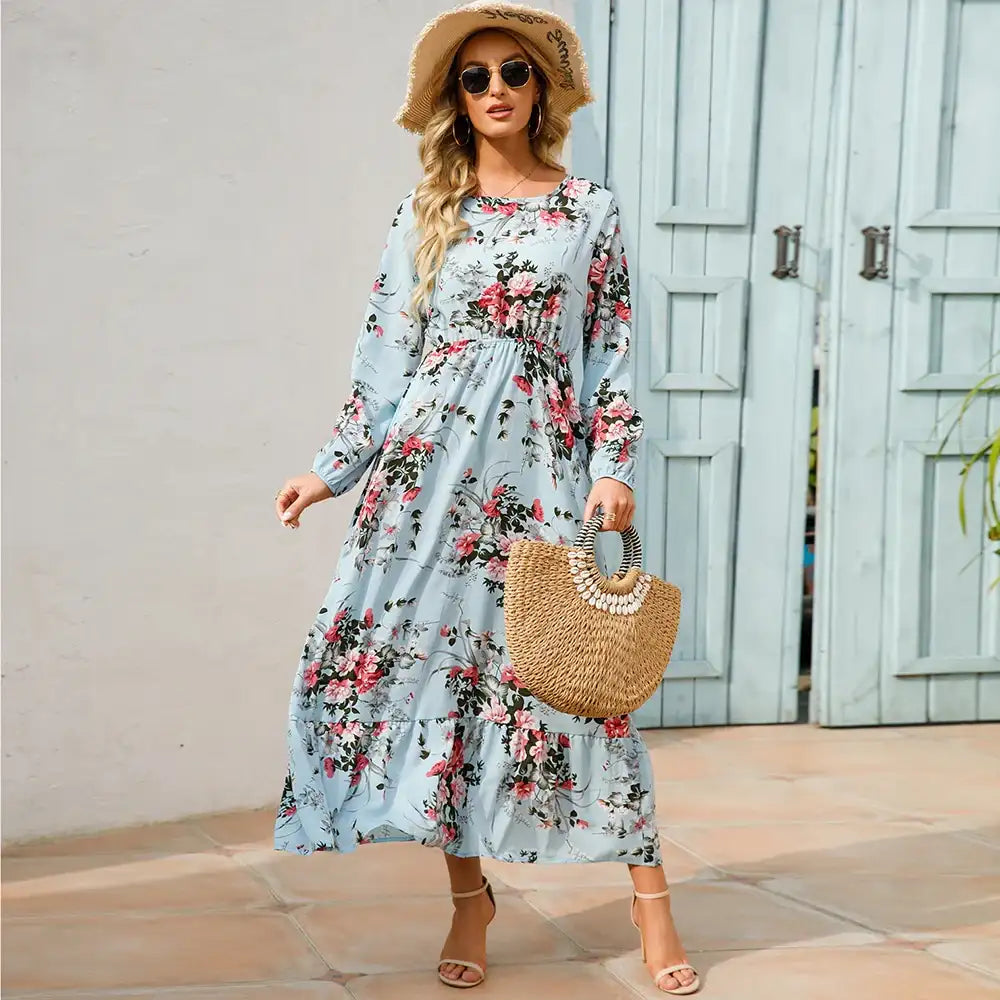 Women's Bohemian High Waist Beach Chiffon Long Dress
